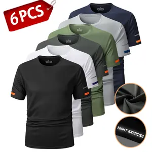 Men's 6-Pack Slim Fit Short-Sleeve T-Shirts for Male, Reflective Print, Moisture-Wicking, UV Protection, Quick-Dry, Breathable Sports Tops for Outdoor Running & Fitness Training
