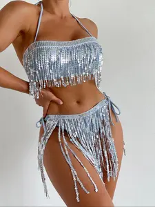 Women's Glitter Sequins Bikini Set, Casual Fashion Chic Swimsuit Set for Beach Holiday Vacation, Ladies Swimwear for All Seasons