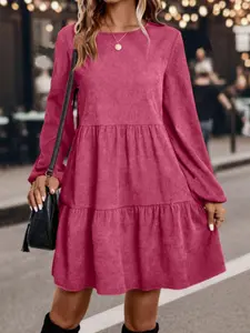 Spring & Fall New Women's Knit Long Sleeve Round Neck Dress, Basic Casual Fitted Style, Moderate Fabric Thickness, Perfect for Summer Wear, Womenswear
