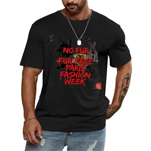 No Fur Fur Free Paris Fashion Week Protest Tee Men's 180g Combed Cotton T-Shirt Casual Crew Neck Short Sleeve Menswear