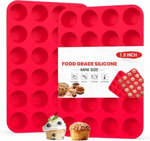 Silicone 2 Pack 24-Cup Mini Cupcake and Muffin Tin Set - BPA-Free Silicone Molds for Baking, Egg Bites, Tarts, and More