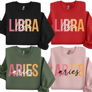 All 12 Zodiac Vibes Sweatshirt – Libra & Aries Minimal Script Astrology Sign Crewneck for Women, Trendy Horoscope Pullover Gift