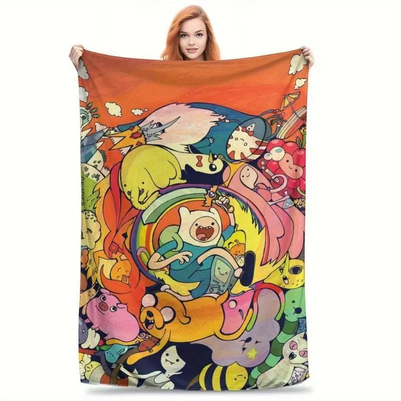 Adventure Time Cartoon Flannel Blanket 2025–Finn, Jake, Marceline, Princess Bubblegum–Super Soft Flannel Blanket, an Ideal Gift For Children and Enthusiasts on Special Occasions. Perfect For Use at Home, Office, Outdoors and Parties.