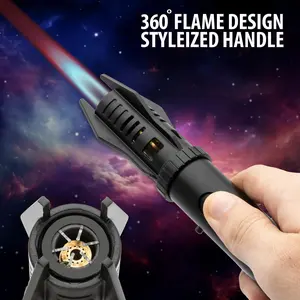 Windproof Jet Flame Lighter 2 In 1 Windproof Lighter - Torch Lighter With Adjustable Jet Flame And 360 Degree Rotation Ignition - Portable Camping Bbq Baking Lighter (Butane Gas Not Included)