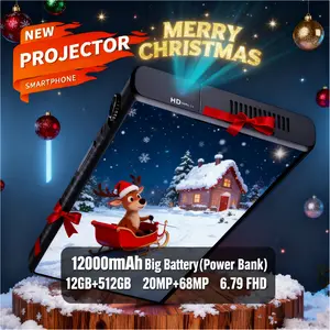 W&O 5G Smart Dual SIM Projector Phone Android 14 Unlocked 12000mAh Battery 12GB RAM 512GB Storage PD Fast Charging Face Unlock 120Hz Projection OTG Mouse Keyboard Support 68MP Triple Rear Cameras 20MP Selfie Full Band Support T-Mobile AT&T Verizon