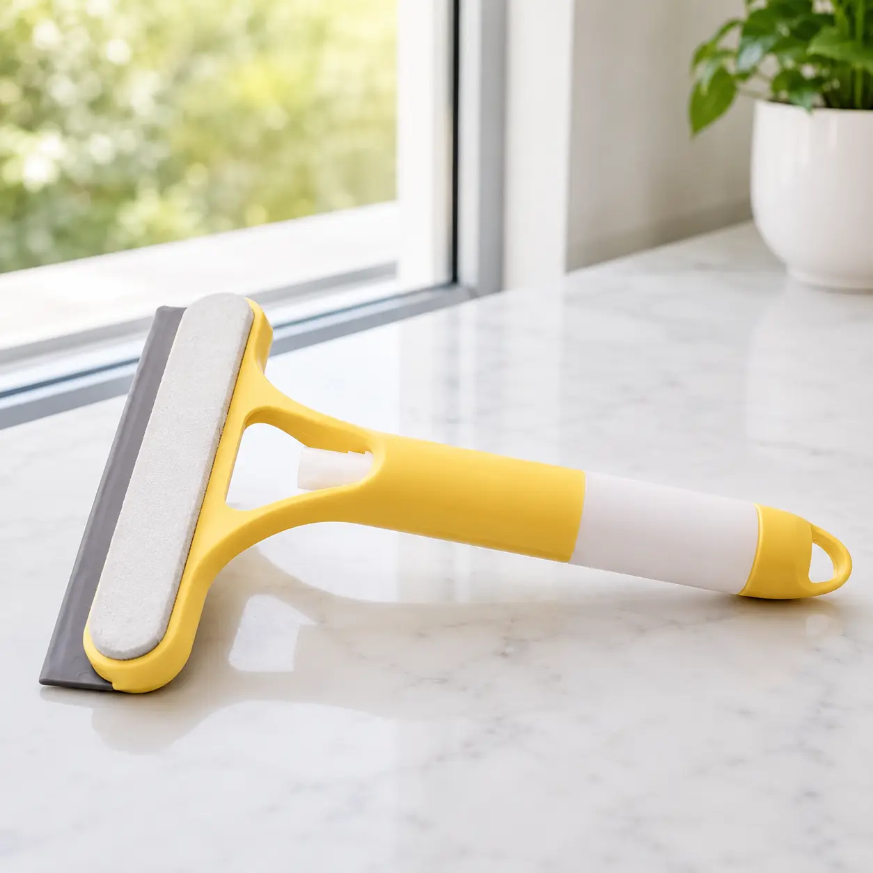Yellow-White Handheld Window Squeegee with Handle - Home Care Squeegee Tool for Homeowners, Ergonomic Design for Easy Reach, Comfortable Grip, Indoor Windows Daily Use, Maximizes Efficiency, Minimizes Strain, Reduces Fatigue