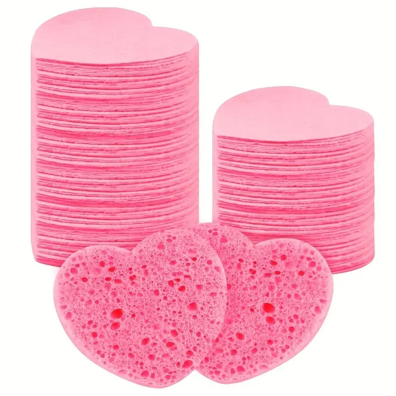20pcs Count Compressed Heart-Shaped Facial Sponges for Cleansing, Natural Facial Cleansing Sponge Pads for Exfoliating Skin, Suitable for Home And Travel Use.