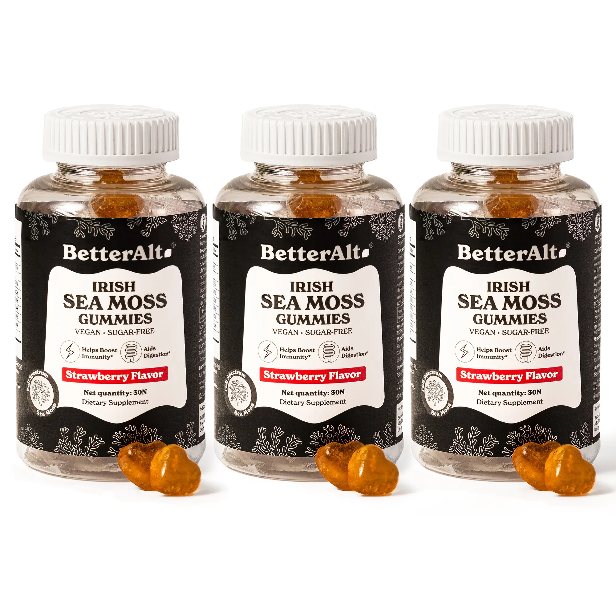3 Packs of BetterAlt Irish Sea Moss Gummies | Strawberry Flavor | Supports Metabolism, Immune Health & Energy | Lab-Tested for Purity