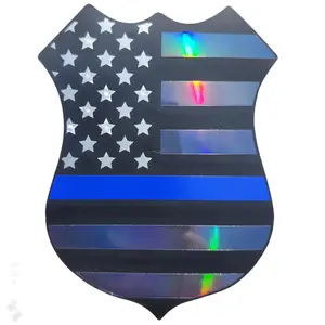 Police Officer Support Car Decal - Thin Blue Line - Weather Resistant Vinyl - 4.25" x 3"