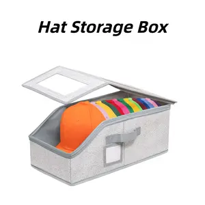 1 Pack Stackable Hat Storage Box, Holds Up to 12 Baseball Caps, Sturdy Snapback Hat Organizer with Clear Window, Dustproof Cap Storage Container for Closet, Grey