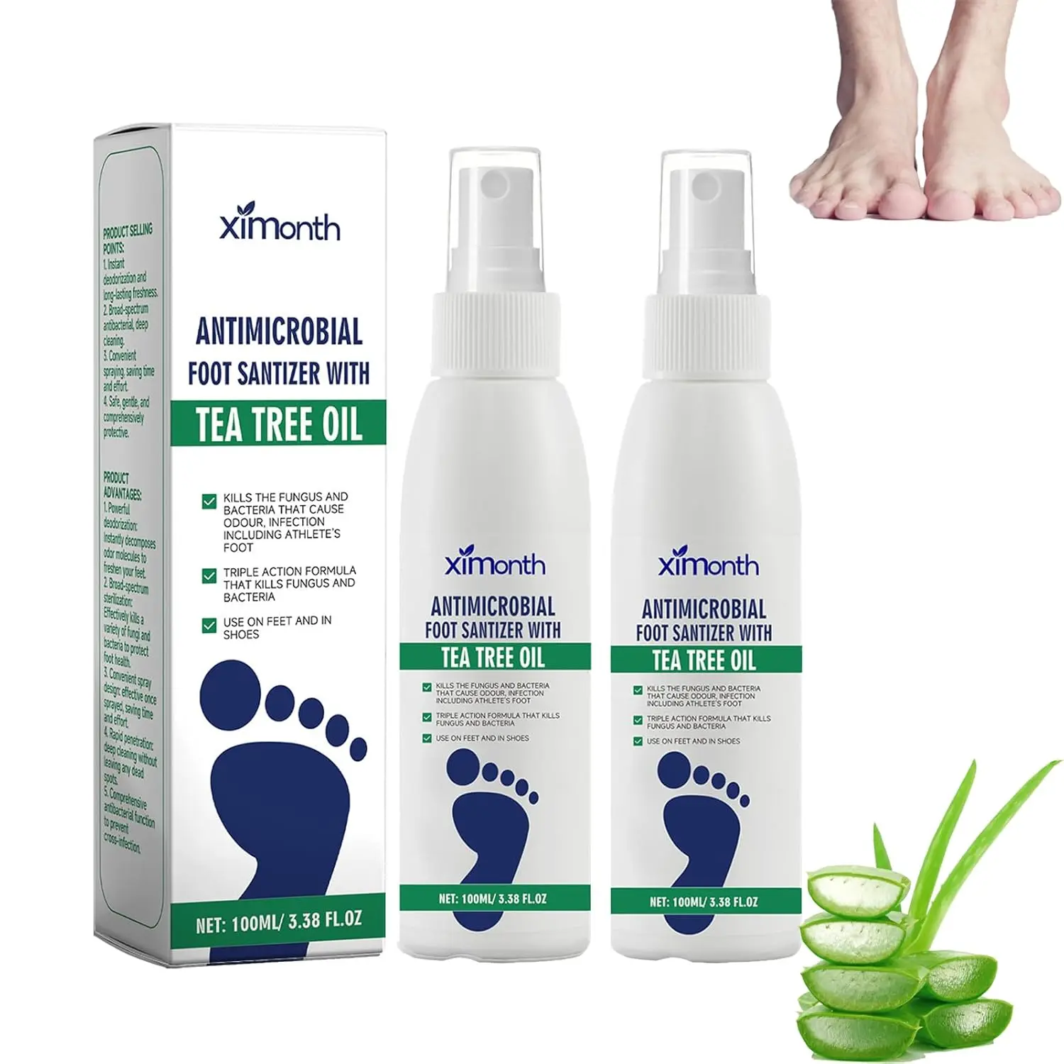Tea Tree Oil Foot Spray - Plantar Moisturizing Deodorant for Odor Control & Dry Feet Care, Natural Foot Sanitizer with Antifungal Properties,Ximonth Clear Foot Sanitizer Spray,for Foot & Shoe Freshness