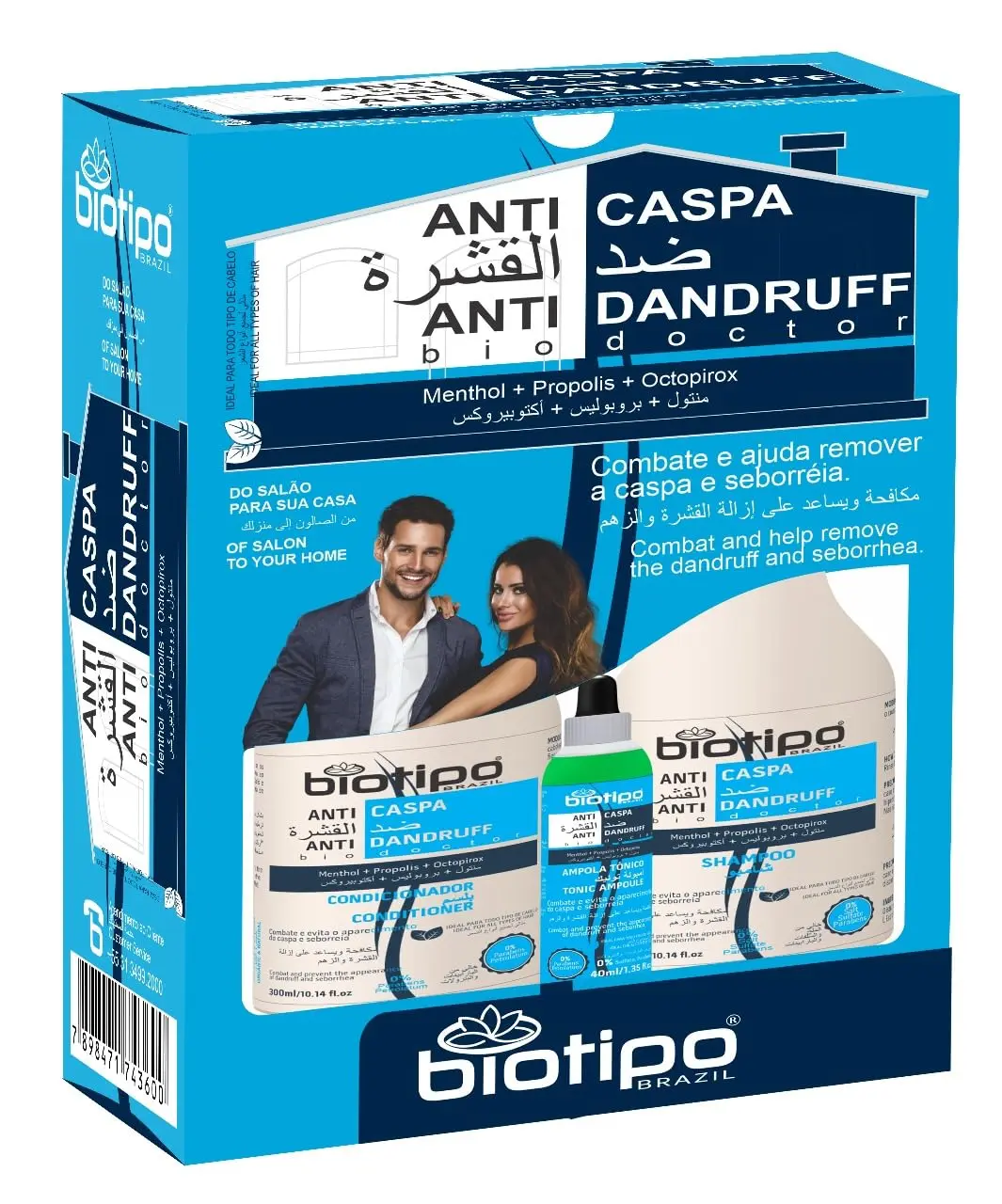 Biotipo Brazil Bio Doctor Unisex Daily Nourishing Hair Care Kit - Dandruff Relief Cleanser Shampoo, Conditioner, Mint Tonic Liquid for Dry/Flaky Scalp, Brazilian-Inspired Multi-Pack with Menthol+Propolis for Scalp Care, Purifying