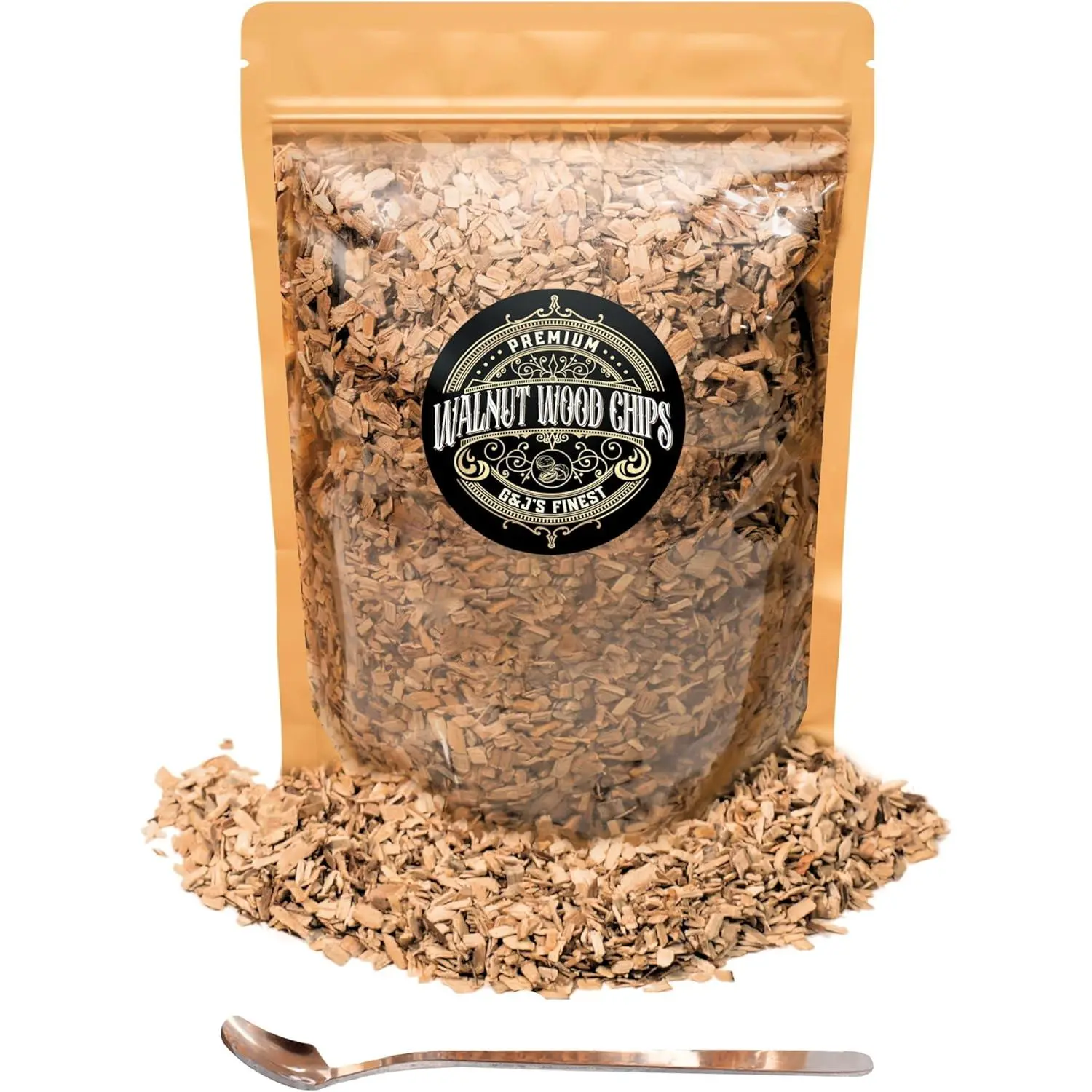Walnut Wood Chips for Cocktail Smoker; Smoked Whiskey/Bourbon/Old Fashioned Drinks - Extra Fine Sawdust Shavings for Cocktail Smoking Guns, Smoke Box, BBQ - 5oz Gift Bag & Spoon By G&J's Finest