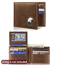 Mens Wallet With AirTag Holder, Bifold Leather RFID Blocking 1-2 ID Windows 12-13 Card Holders, Gift Box and Screen Protector Included, AirTag Not Included