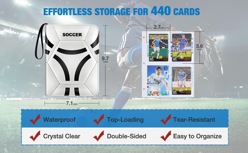 Soccer Card Binder, 2024-2025 Soccer Trading Cards Binder with Wristband, 440 Double Sided Pockets Sleeves PU Card Albums Fit for Sports Cards for Collectors Boys and Girls Fans Gift