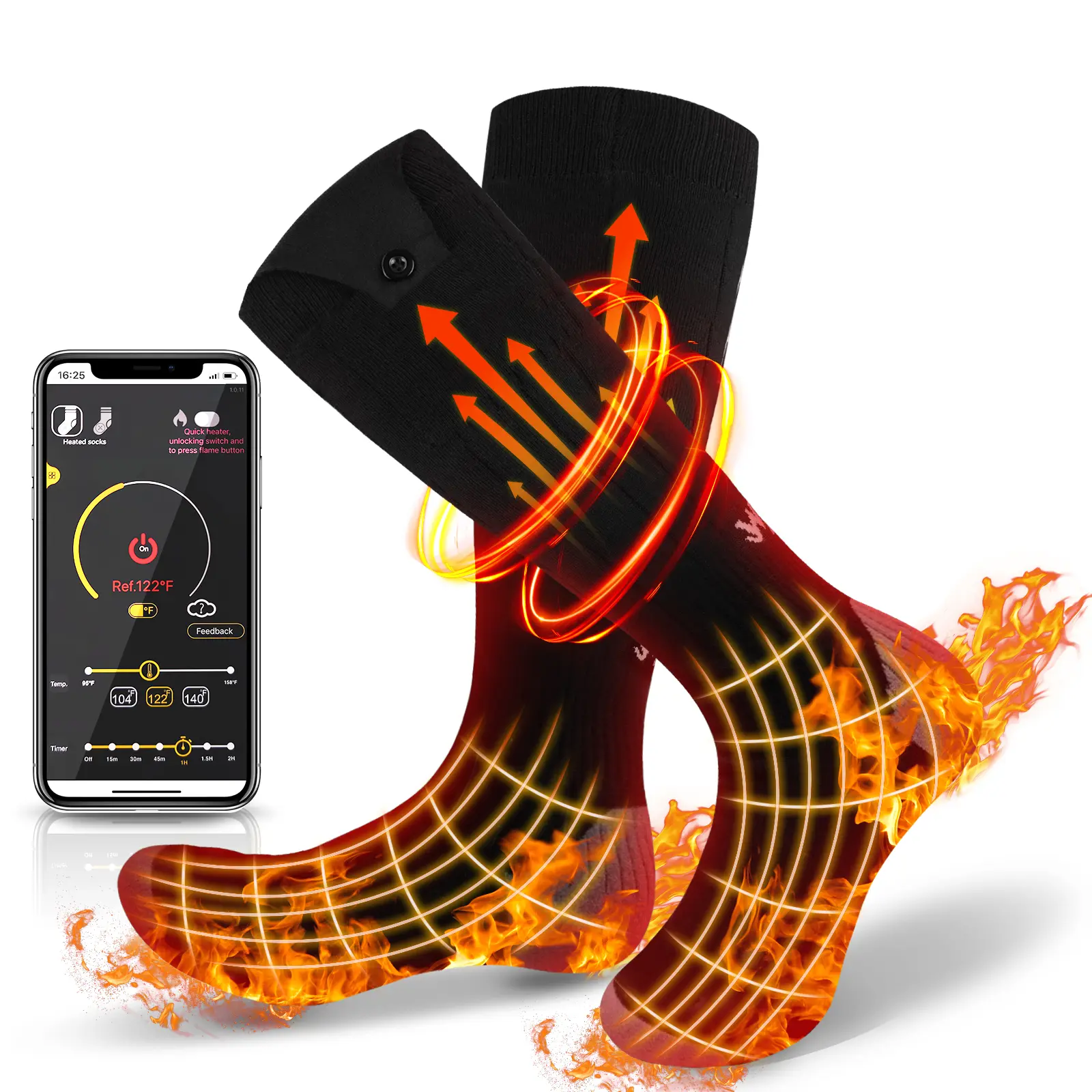 Heated Socks for Men Women, 5000mAh Rechargeable Battery Winter Foot Warmers, Washable Thermal Heating Socks for Skiing, Hiking, Fishing, Biking, Camping, Hunting & Outdoor Work