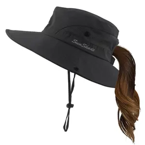 Sunshine Wide Brim Ponytail Hat - Stylish UV Protection Cap for Women, Foldable Beach & Fishing Bucket Hat, Ideal for Summer Outdoor Fun & Adventures