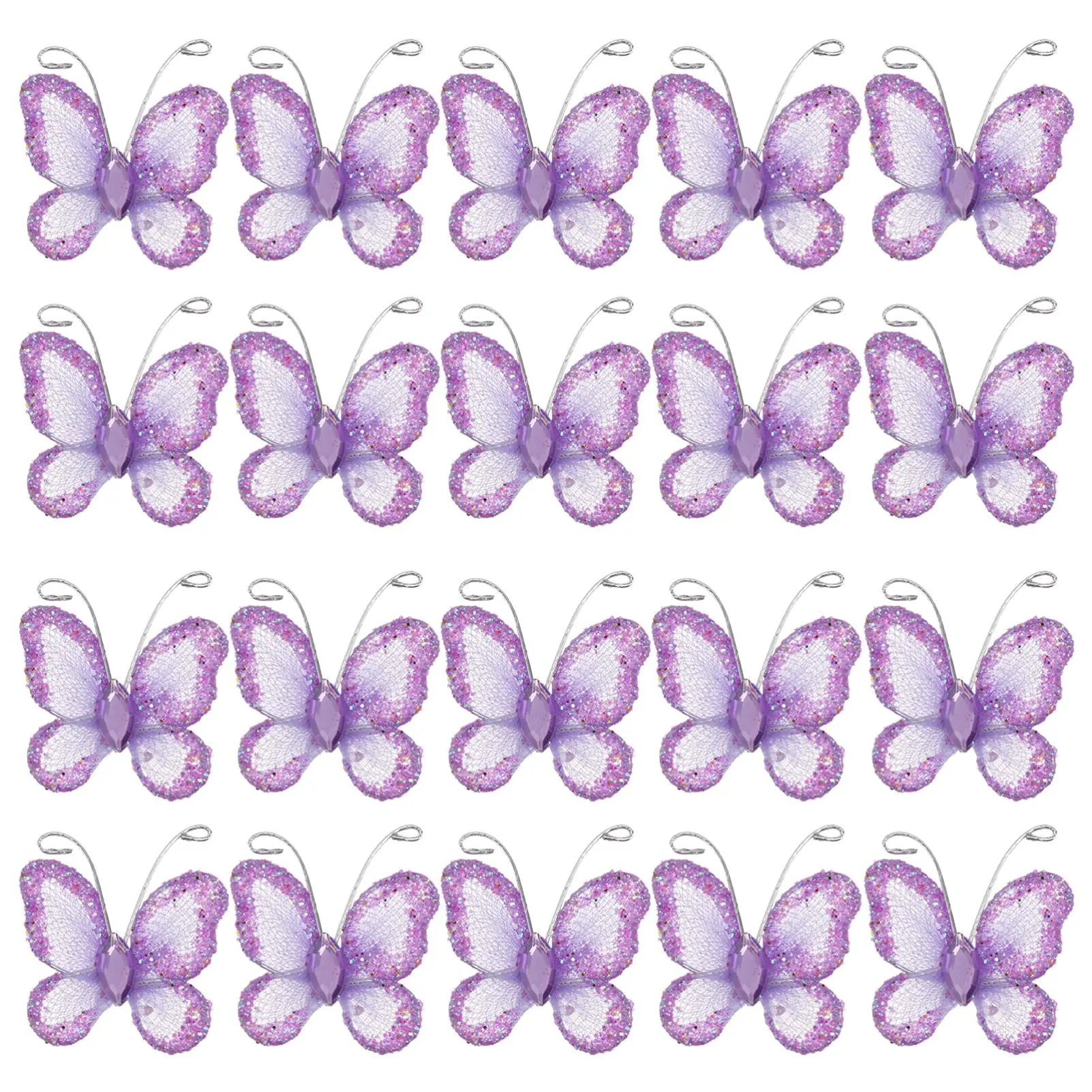 50pcs Butterflies  Diy Craft Sheer Mesh Wire Glitter Butterfly With For Wedding Home Decor Party (purple)