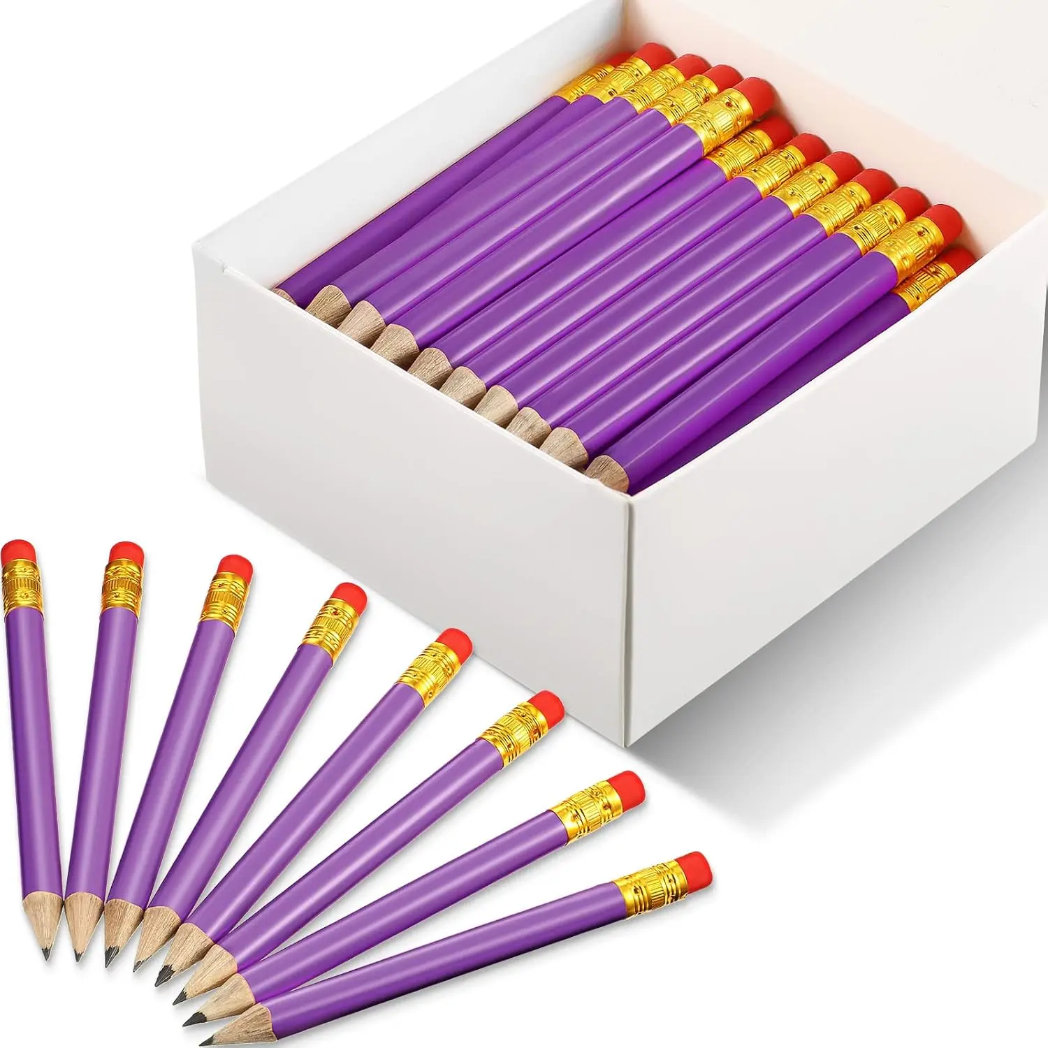72 Pieces Golf Pencils with Eraser Mini Short#2 HB, Purple