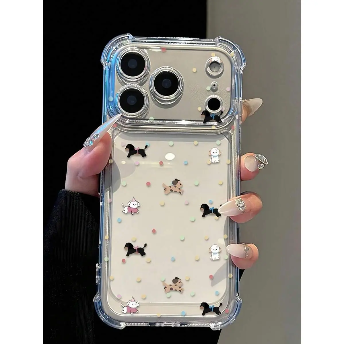 Cute Polka Dot Puppy Transparent Anti-Fall Phone Case, Minimalist Ins Transparent Style, With Air Cushion Shock-Absorbing Corners Compatible With IPhone 17 Pro Max/17 Pro/17/16/16 Pro/16 Pro Max/16 Plus/15/15 Plus/15 Pro/15 Pro Max/14/14 Pro/14 Pro Max/13