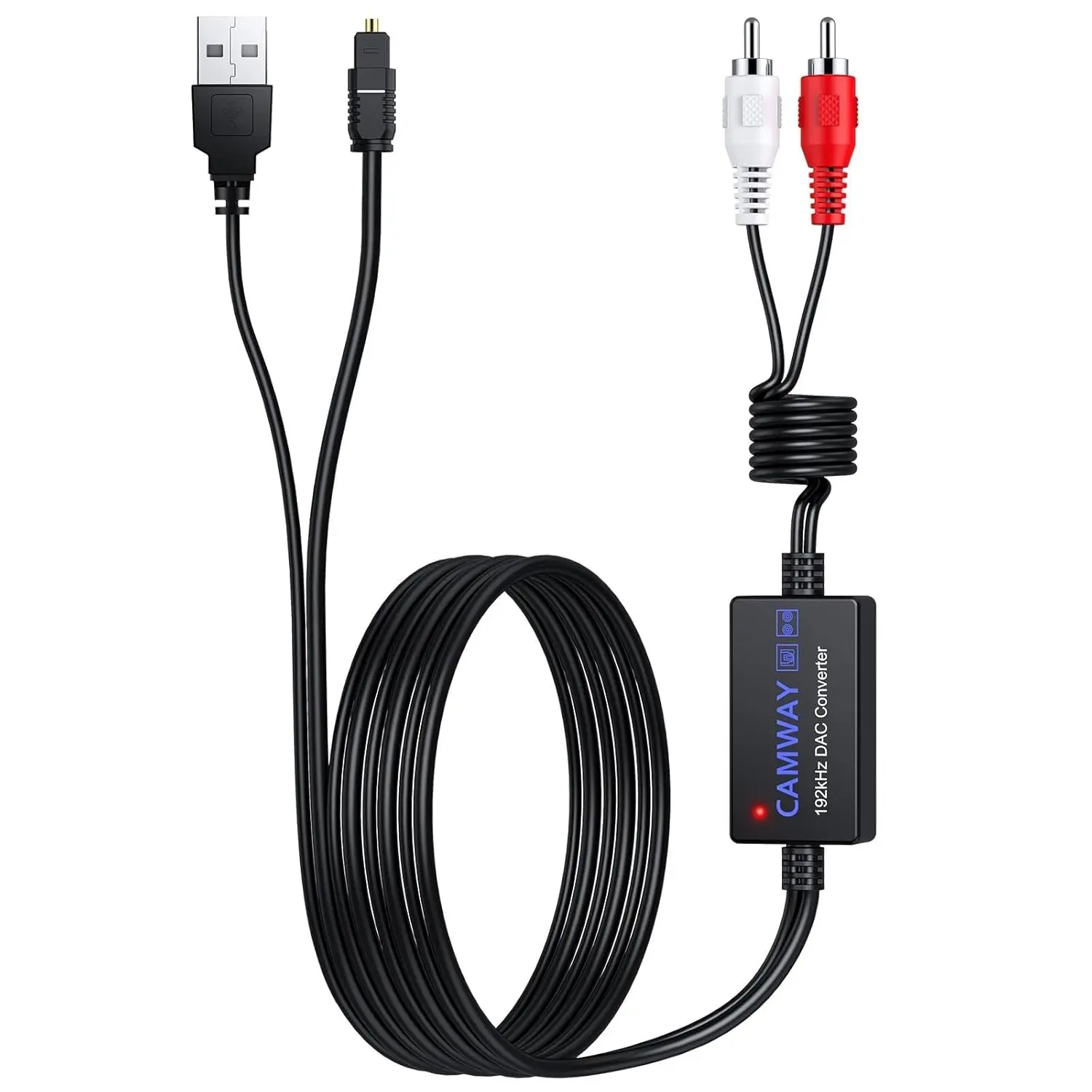 CAMWAY Digital to Analog Audio Converter,Optical to RCA Converter,SPDIF to RCA,192kHz DAC Converters 5.7 ft Audio Cable,Optical Toslink to RCAAudio Adapter