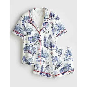 Christmas In London Satin Pajama Set – Winter Travel London Vibes Short Sleeve Sleepwear for Her, Cute Pajamas Gift, Noel Santa Nightwear Set