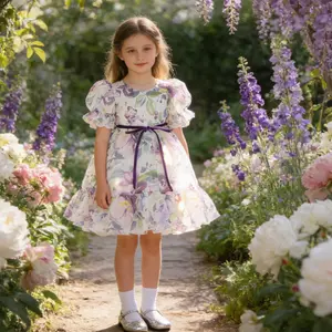 3086 girl purple floral dress suitable for birthday party baptism and anniversary elegant pastoral style dress