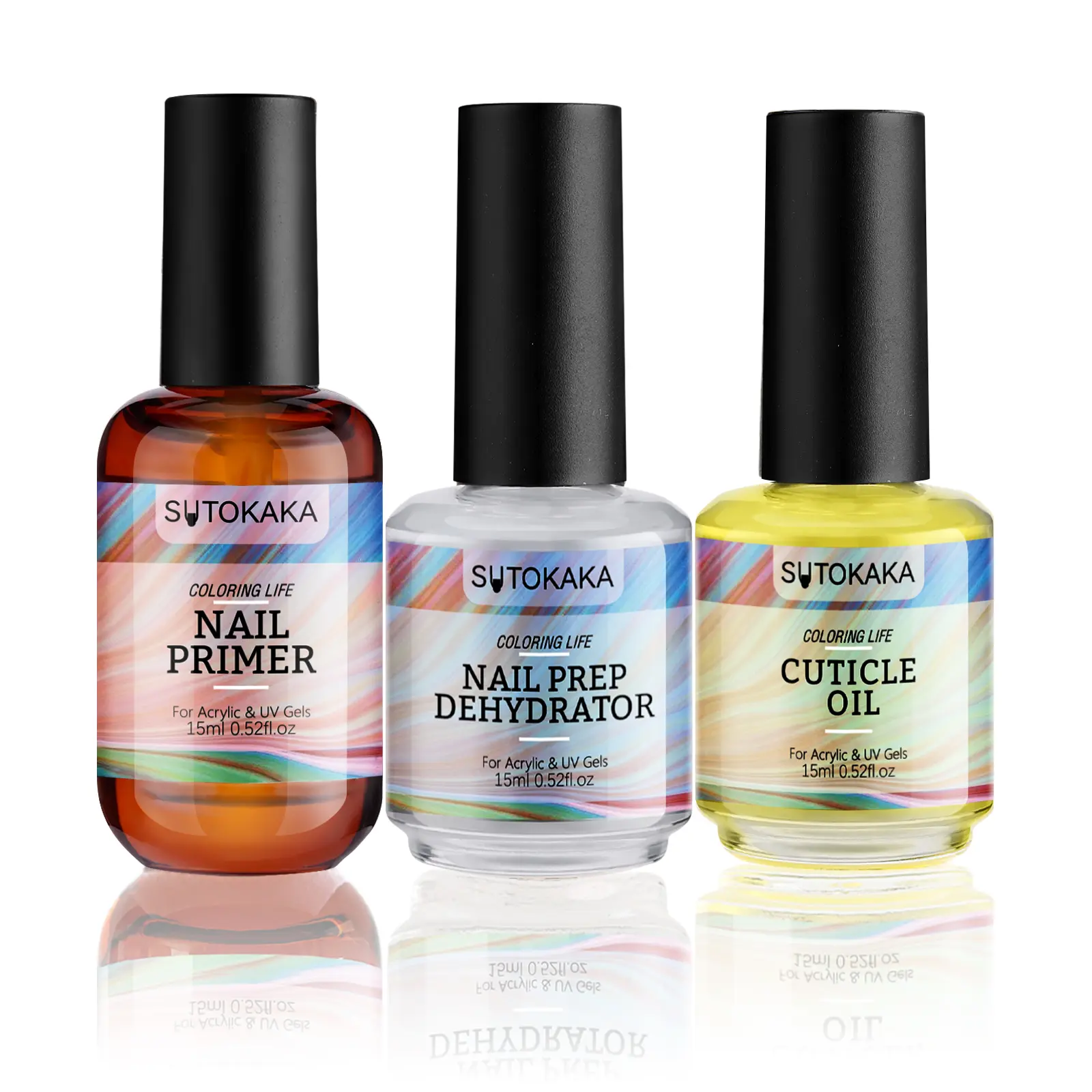3pc Pro Nail Prep Kit - Acid-Free Dehydrator, Primer & Moisturizing Cuticle Oil! Gentle Glossy Polish Base for DIY Salon Nails No-Burn Formula