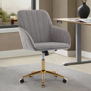 Home Office Chair Swivel Desk Chair Accent Armchair Velvet Upholstered Modern Tufted Chairs with Gold Base for Girls Women Ergonomic Study Seat Computer Task Stools for Living Room