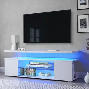 Modern LED TV Stand for 60-Inch Screens, Gaming Entertainment Center, Wood TV Console with Large Side Cabinet, Media Storage Shelf for Living Room, Led Tv Stands