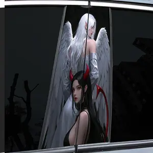 2 very good-looking and interesting car middle column stickers, with personal creativity, B-pillar protective film, super beautiful double woman creative design car stickers, suitable for cars, Car Decal