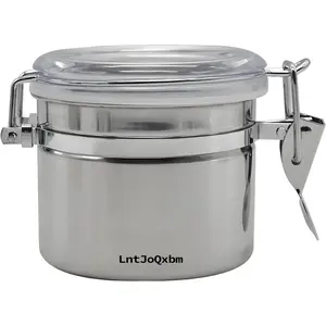 Stainless Steel Vacuum Seal Coffee Canister With Clear Lid, Airtight Food Storage Container With Locking Clamp for Coffee Beans, Tea, Cereal, Nuts (1 Pcs, 18.6 fl oz / 550ml)