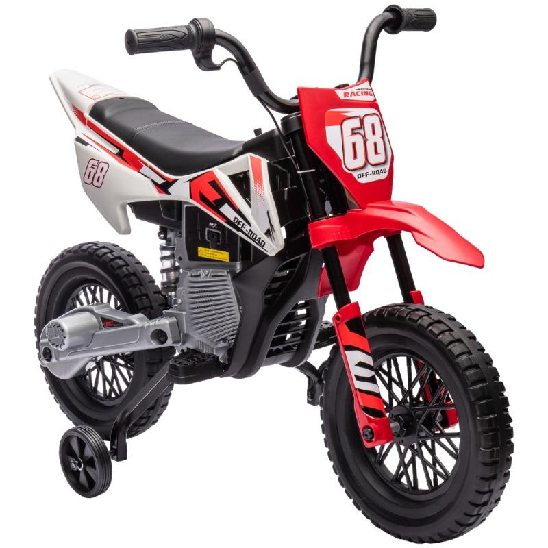 12V Red Kids Electric Dirt Bike with Twist Grip Throttle, Training Wheels, Rear Suspension & Music - Ages 3-6