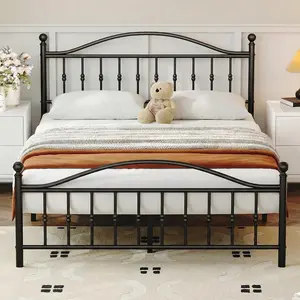 Twin/Full/Queen/King Size Metal Platform Bed Frame with Victorian Style Wrought Iron-Art Headboard and Footboard,Mattress Foundation,Under Bed Storage,Noise Free,Easy Assembly,No Box Spring Required,Black