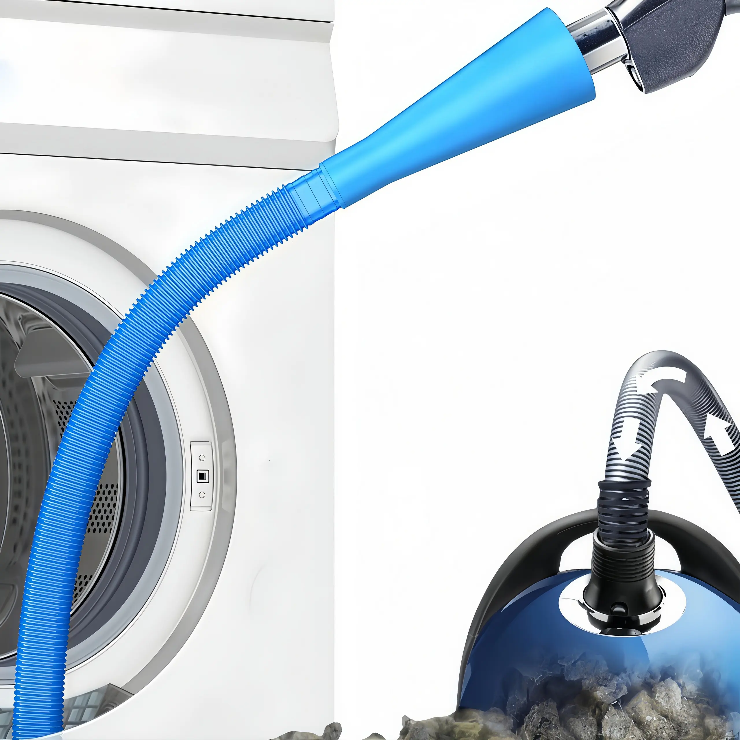 LMMAKE 1PC Dryer Lint Vacuum Attachment, 3rd Gen Flexible Extension Hose, Extendable for Hard-To-Reach Spots, Durable Plastic, Blue, Vacuum Cleaner Accessory