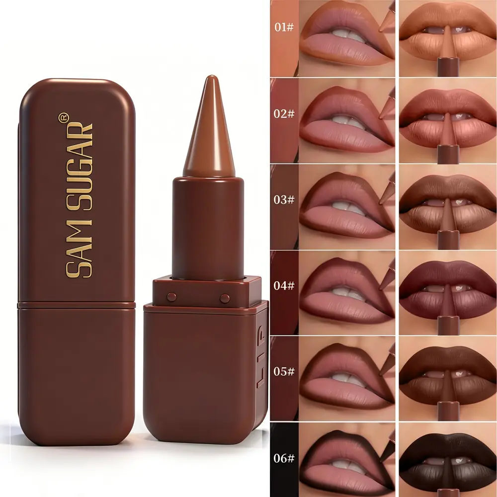 Sam Sugar Matte Lip Liner & Lipstick Set, Cone Design, Easy Contouring, Universal Skin Tone, Dual Effect, & Mixed Color Series, Lip Liner Pen, Lip Product