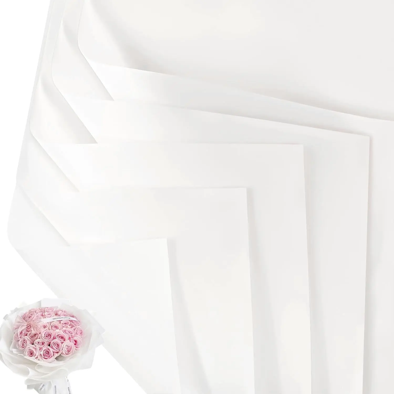 20 Sheets White Wrapping Paper,  Translucent Korean Floral Paper for Flower Bouquet Wraps  Packaging Florist Supplies (22.8 x 22.8 inch)