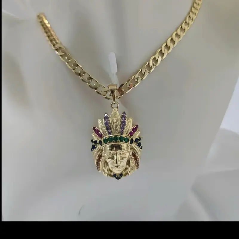 Gold Plated Indian Necklace with Colorful Rhinestone Pendant for Men and Women Elegant Jewelry