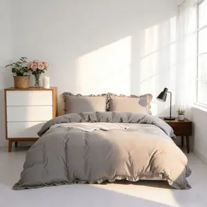 3-Piece Solid Color Ruffled Bedding Set, Includes 1 Duvet Cover & 2 Pillowcases, Zippered, Easy Care, Soft Bedding Sets
