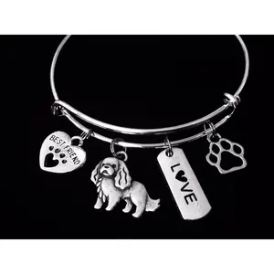 Cavalier King Charles Spaniel Expandable Charm Bracelet Silver Adjustable Wire Bangle Gift for Pet Lovers, One Size Fits All
