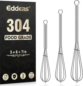 Small Whisk Stainless Steel, Mini wire whisk 3 count, 5in, 6in & 7in  Whisks  for Whisking, Beating, Mixing Sauces & Blending Ingredients.