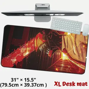 Red Denji Desk Mat Anime Manga Chainsaw Man Large Game Keyboard Mouse Pad