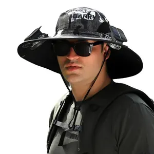 Wide Brim Sun Hat for Camping and Working，Solar Powered Fan Hat for Men and Women - Outdoor Fishing Hat with Fan, Outdoor Wide Brim Sun Hat with 2 Solar Fan Sun Bucket Hat for Men Women with Fan Built in