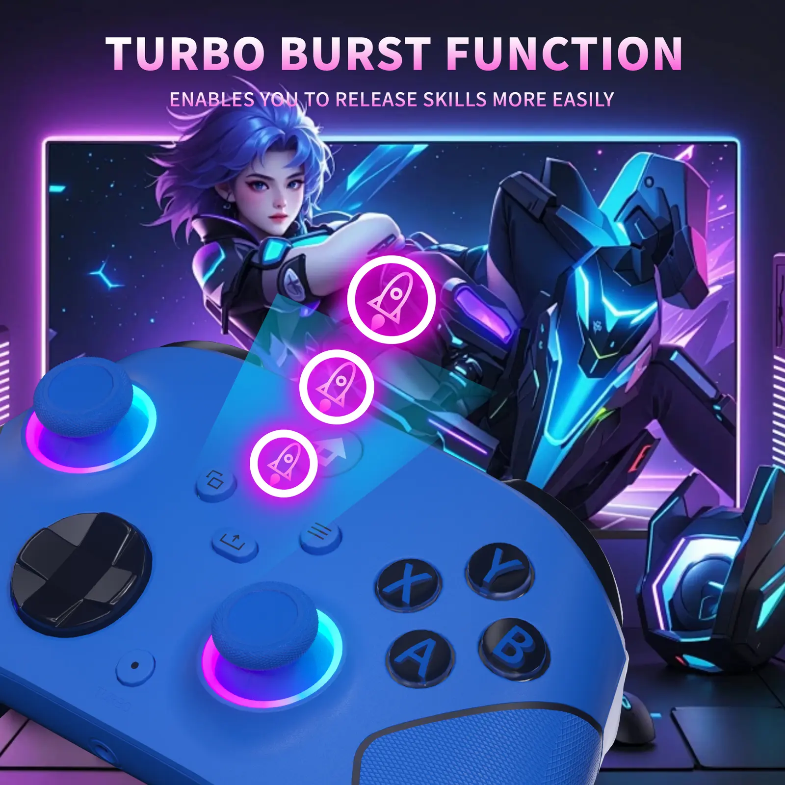 YUYIU Wireless HallEffect Controller for Xbox Series X|S & Steam PC with 7  RGB Lights Dual Vibration Turbo Programmable 3.5mm Audio Jack 1000mAh  Battery - TikTok Shop