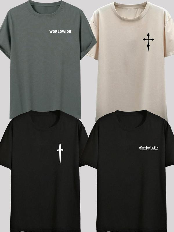 Unisex's Letter & Angel & Palm Tree & Floral Print Round Neck Tee, Regular Fit Casual Short Sleeve T-shirt for Summer, Daily Wear Top for Men Women