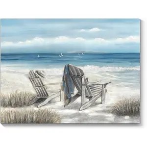 Vibrant ocean oil painting, thick textured sea view wall decoration, high-definition canvas decorative painting 11.8* 15.7inch (30* 40cm ) with wooden frame -- Modern home decoration, can be directly hung in the living room or bedroom