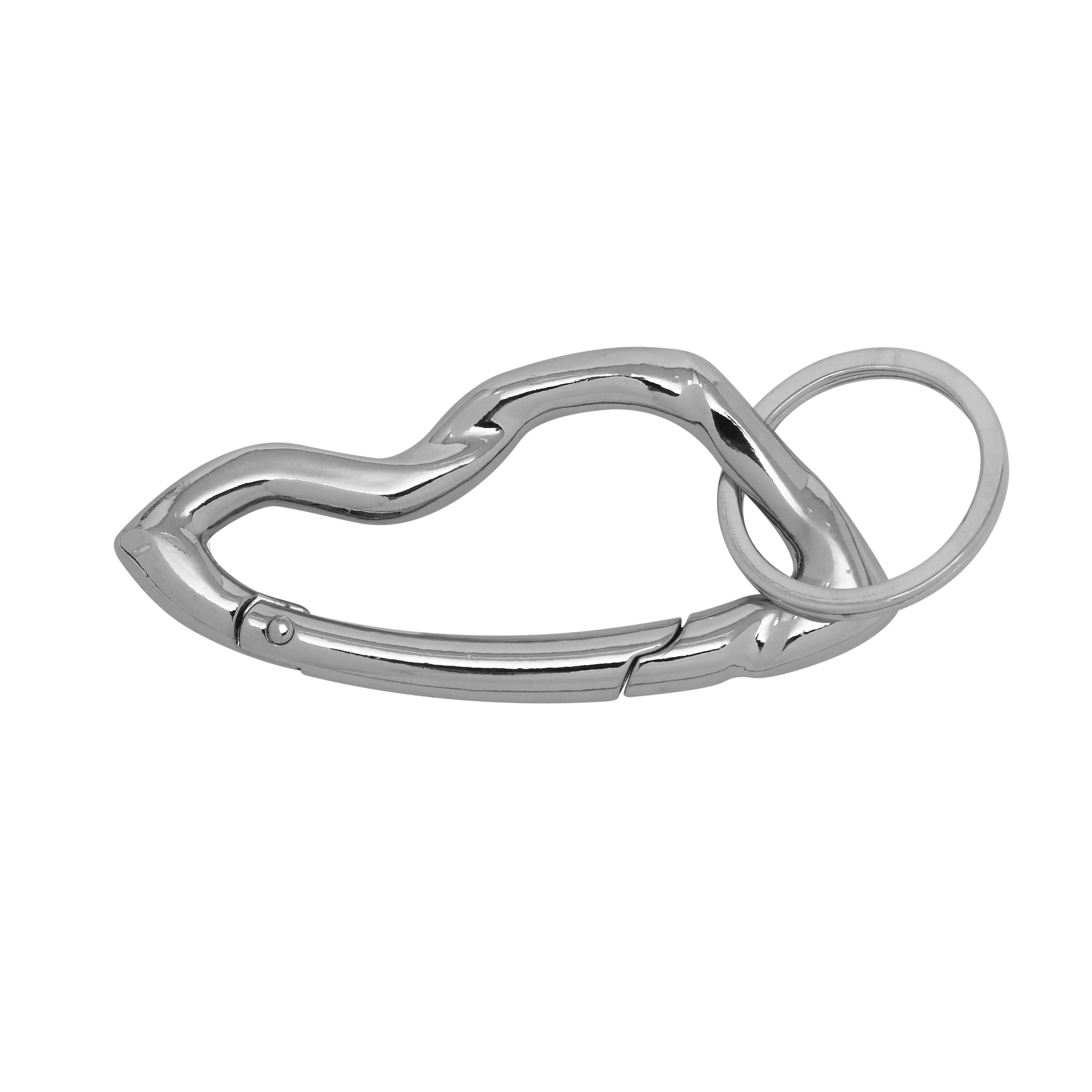 Irregular Carabiner Keychain – Y2K Style Clip, Silver / Gun Black – Alloy with Coated Finish