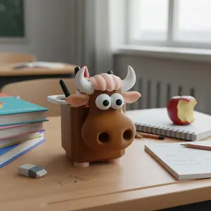 Cute Cow Pen Holder, 3D Printed Funny Animal Desktop Storage, Fun Bull Pencil Box Office Accessories Gift