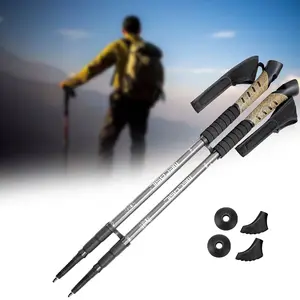 1 Pair Ultralight Camping Trekking Pole for Adults, Shock-Absorbing Telescopic Hiking Sticks for Nordic Walking Outdoor Mountaineering and Hiking Cane ﻿(Silver)