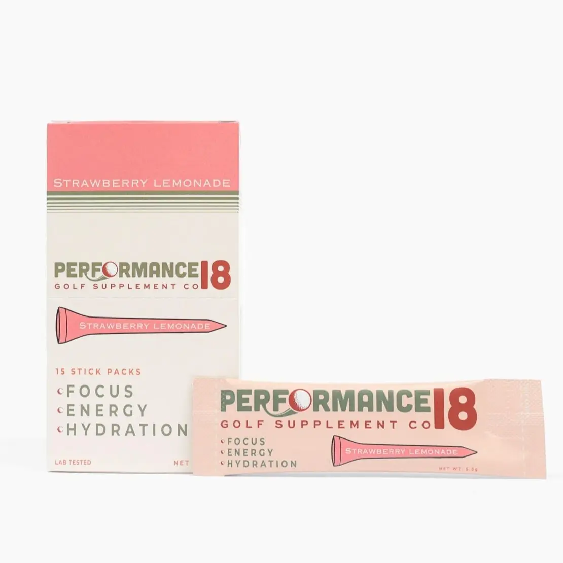 Performance 18 - Golf Focus Supplement - 15 Count Stick Pack - Strawberry Lemonade Flavor